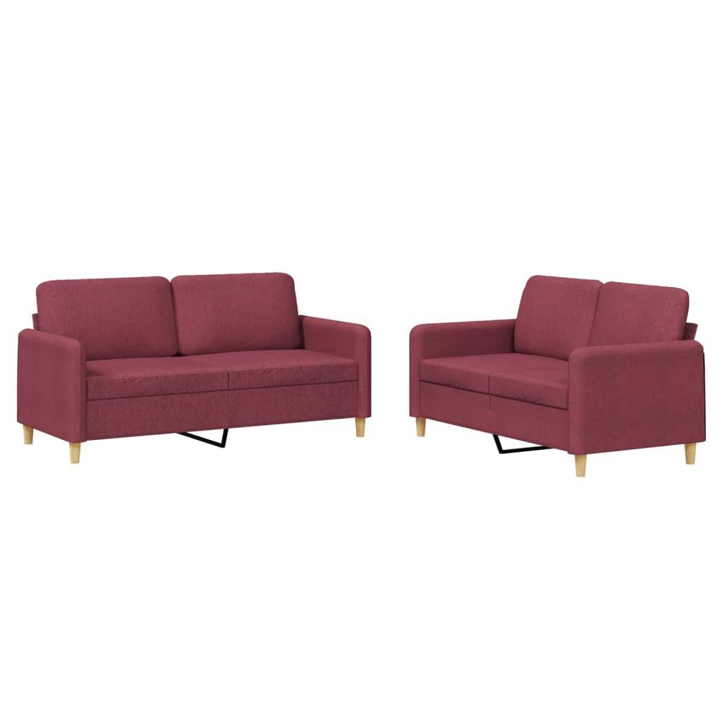 vidaXL 2-tlg. Sofagarnitur mit Kissen Weinrot Stoff