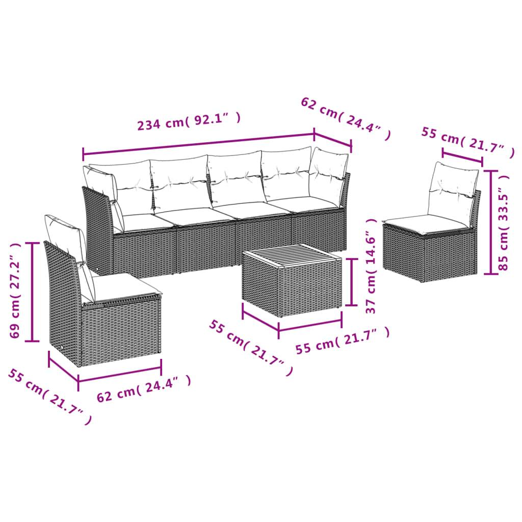vidaXL 7-tlg. Garten-Sofagarnitur mit Kissen Beige Poly Rattan