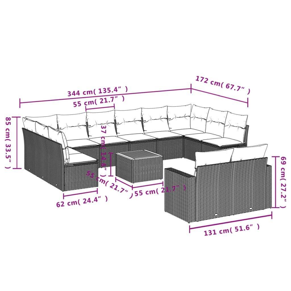 vidaXL 13-tlg. Garten-Sofagarnitur mit Kissen Beige Poly Rattan
