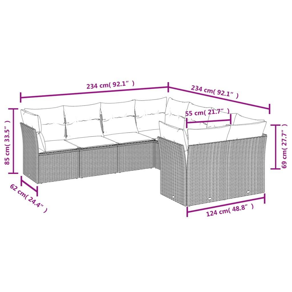 vidaXL 8-tlg. Garten-Sofagarnitur mit Kissen Schwarz Poly Rattan
