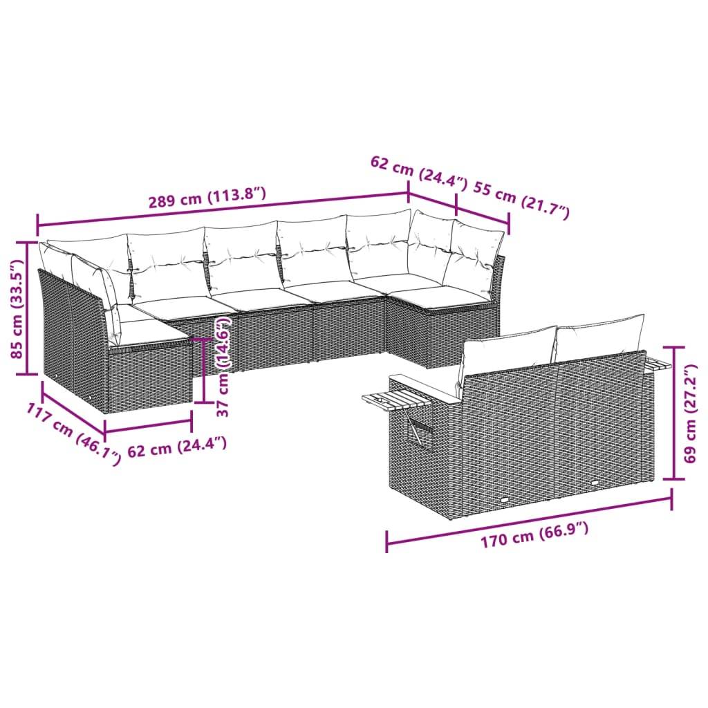 vidaXL 9-tlg. Garten-Sofagarnitur mit Kissen Grau Poly Rattan