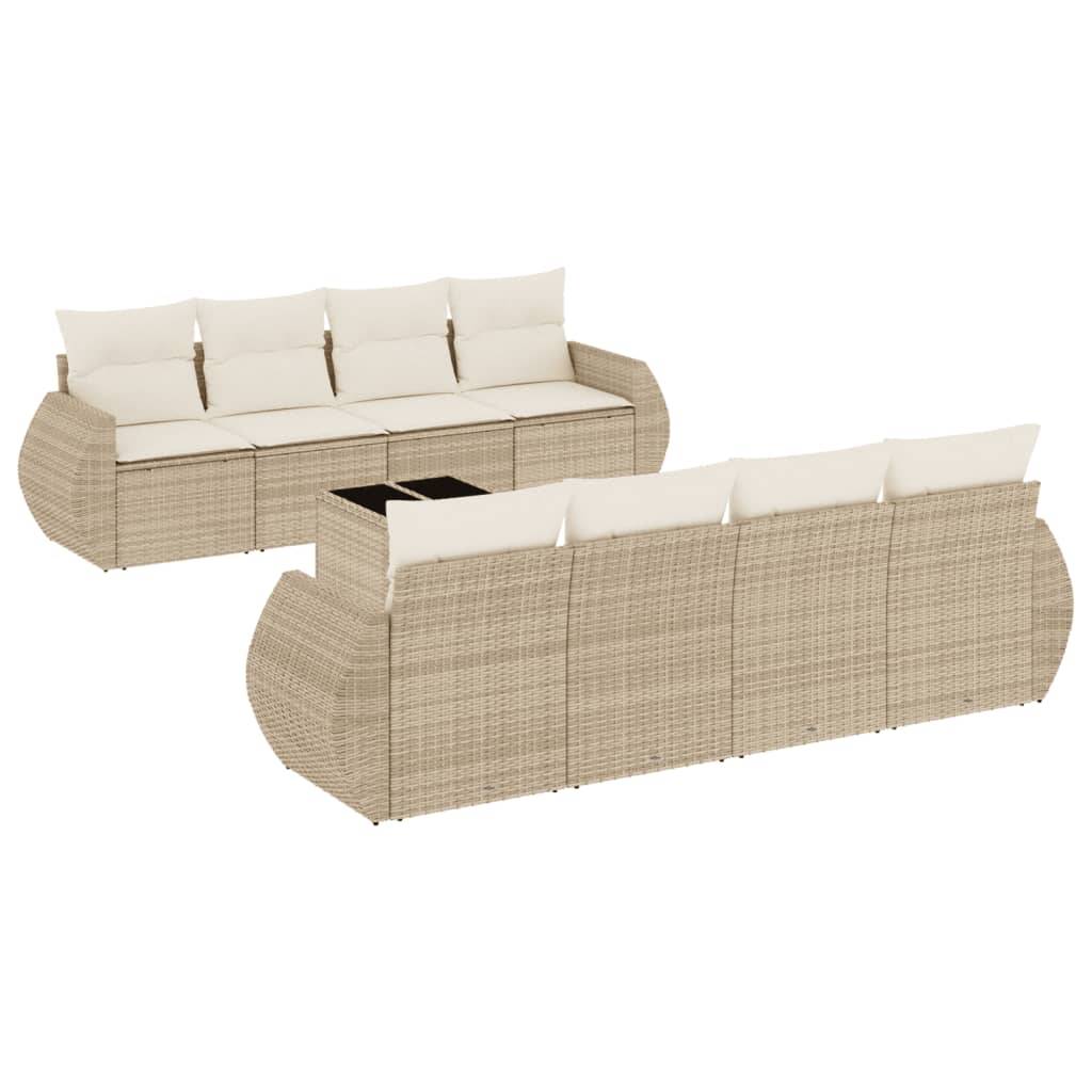 vidaXL 9-tlg. Garten-Sofagarnitur mit Kissen Beige Poly Rattan
