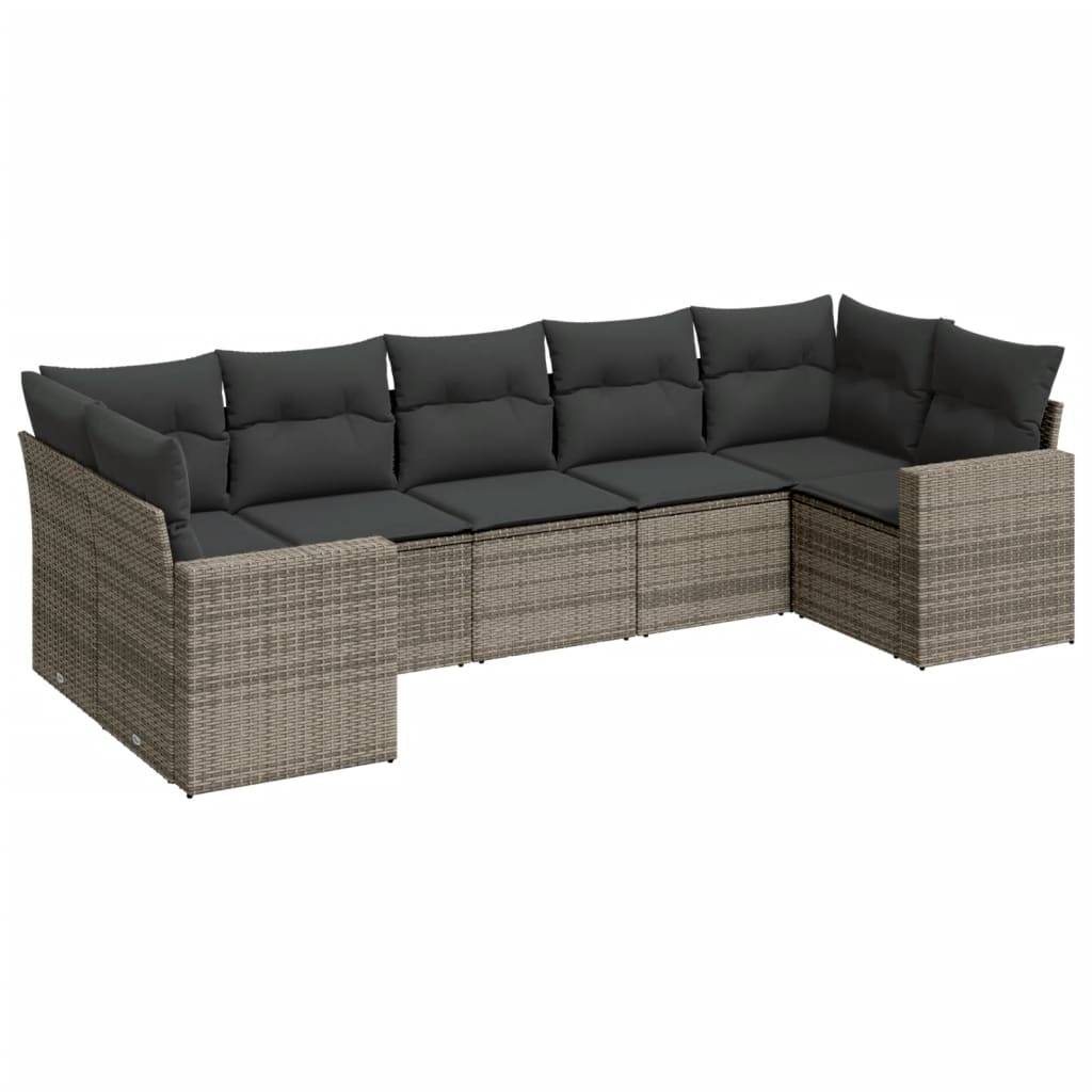 vidaXL 7-tlg. Garten-Sofagarnitur mit Kissen Grau Poly Rattan