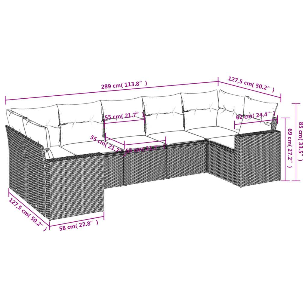 vidaXL 7-tlg. Garten-Sofagarnitur mit Kissen Grau Poly Rattan