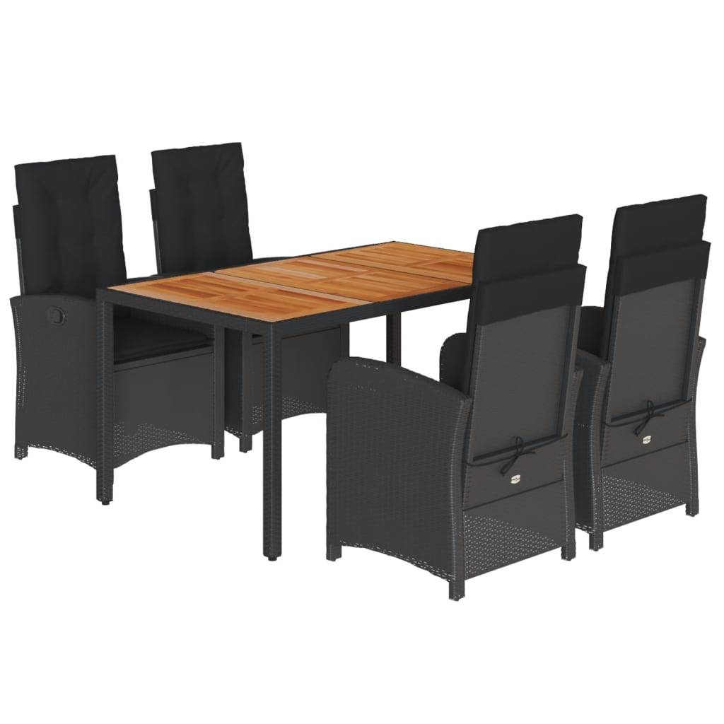 vidaXL 5-tlg. Garten-Essgruppe mit Kissen Schwarz Poly Rattan