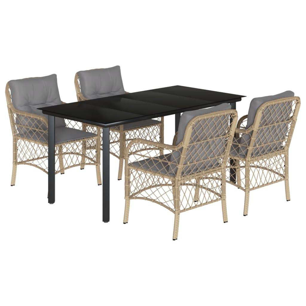 vidaXL 5-tlg. Garten-Essgruppe mit Kissen Beigemischung Poly Rattan