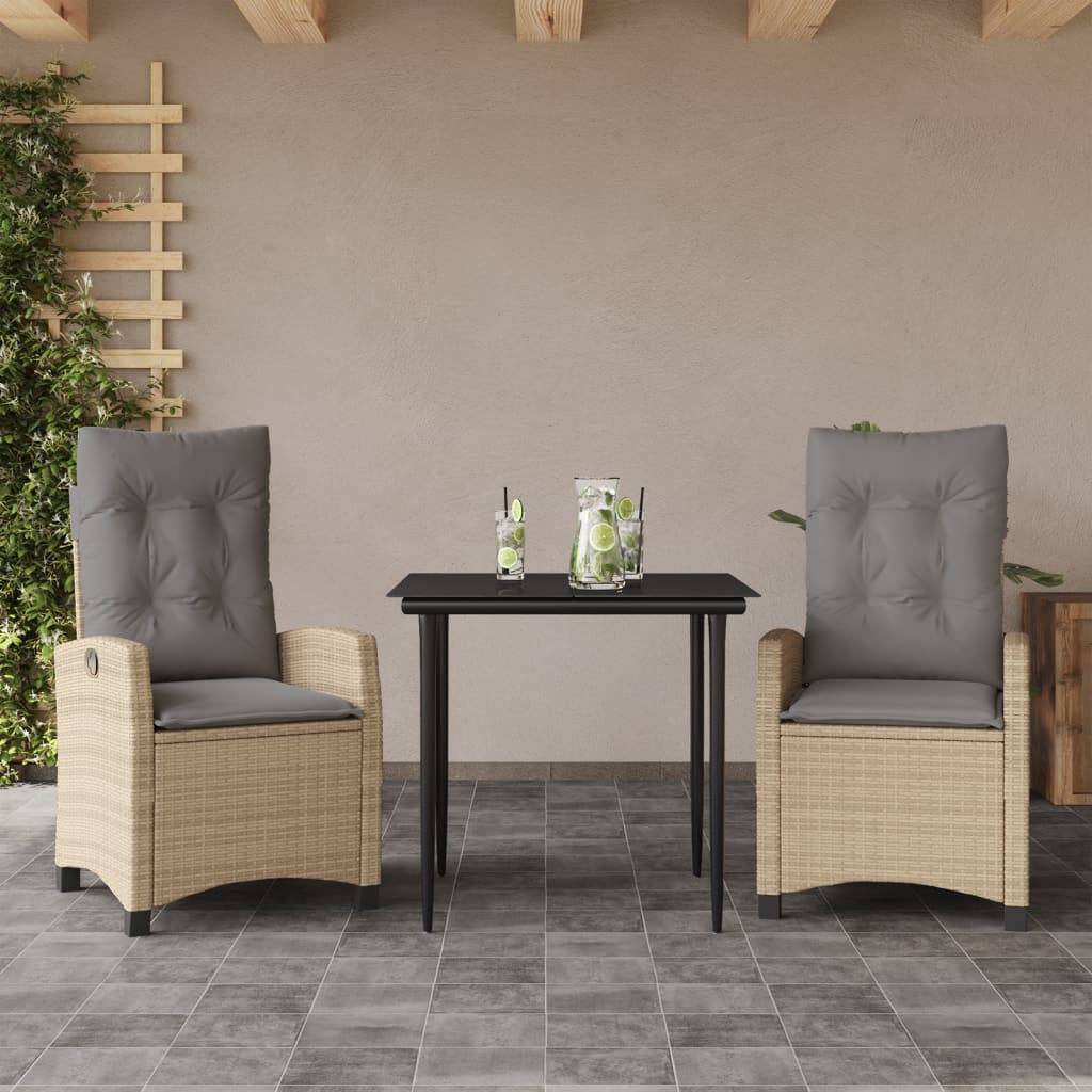 vidaXL 3-tlg. Garten-Essgruppe mit Kissen Beigemischung Poly Rattan