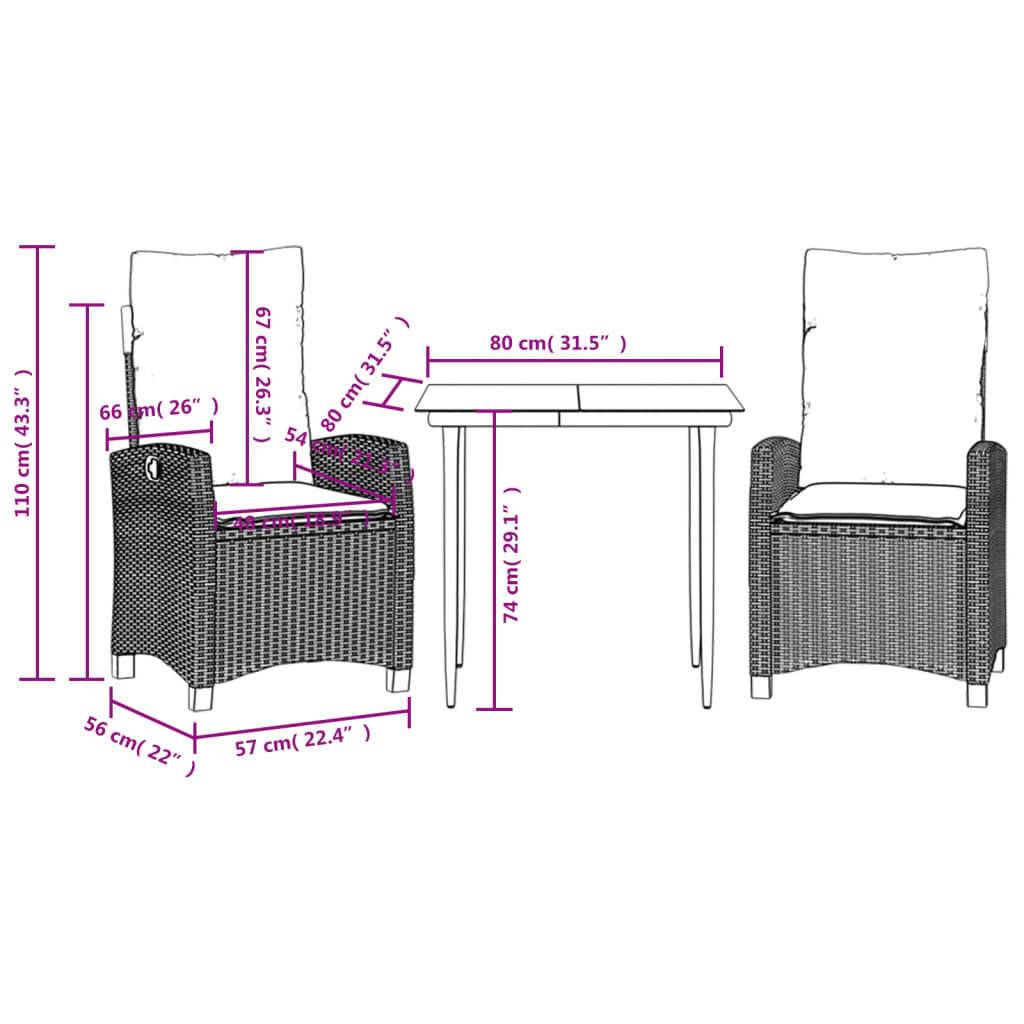 vidaXL 3-tlg. Garten-Essgruppe mit Kissen Beigemischung Poly Rattan