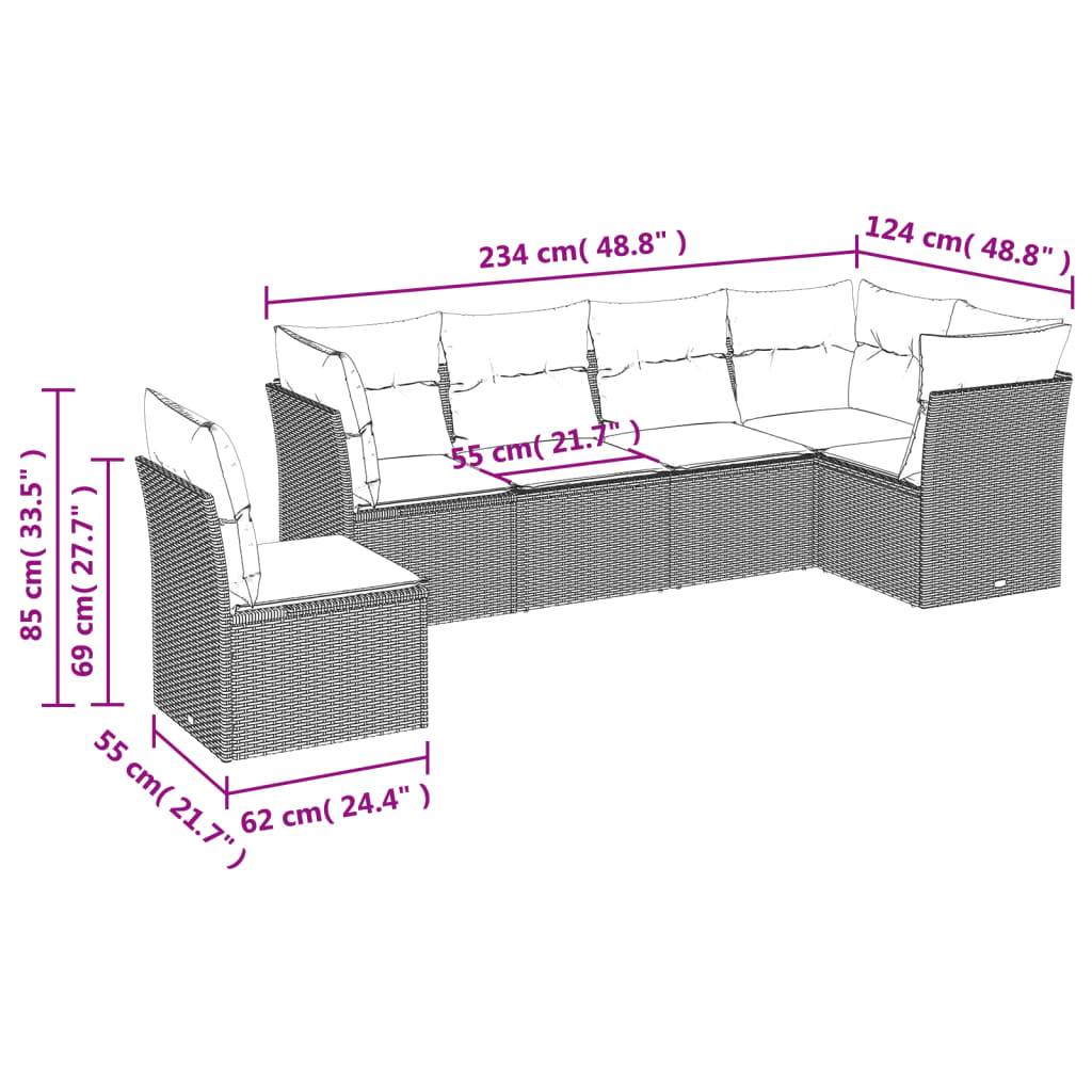 vidaXL 7-tlg. Garten-Sofagarnitur mit Kissen Braun Poly Rattan