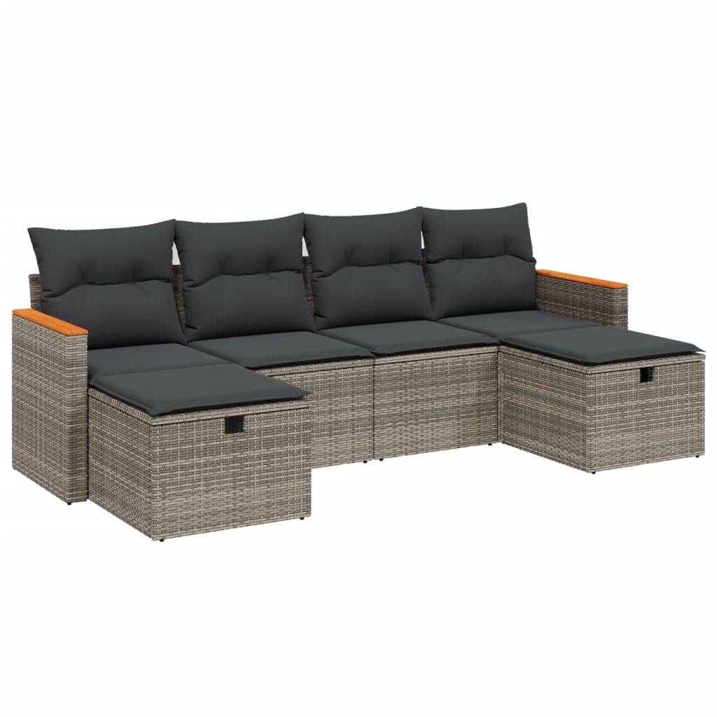 vidaXL 6-tlg. Garten-Sofagarnitur mit Kissen Grau Poly Rattan