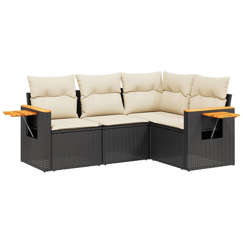 vidaXL 4-tlg. Garten-Sofagarnitur mit Kissen Schwarz Poly Rattan
