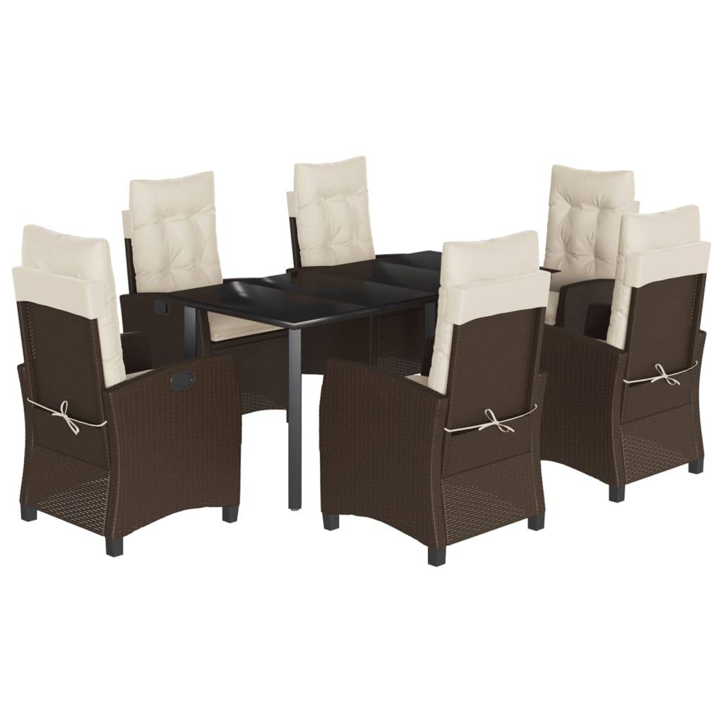 vidaXL 7-tlg. Garten-Essgruppe mit Kissen Braun Poly Rattan