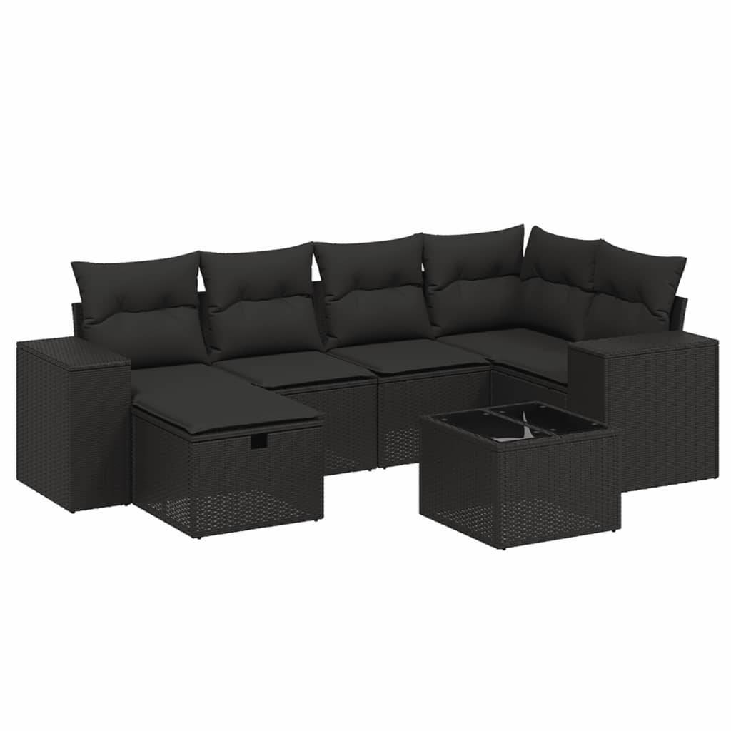 vidaXL 7-tlg. Garten-Sofagarnitur mit Kissen Schwarz Poly Rattan