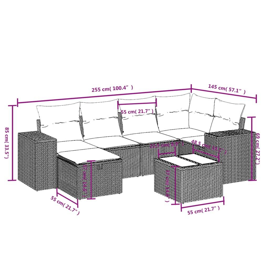 vidaXL 7-tlg. Garten-Sofagarnitur mit Kissen Beige Poly Rattan