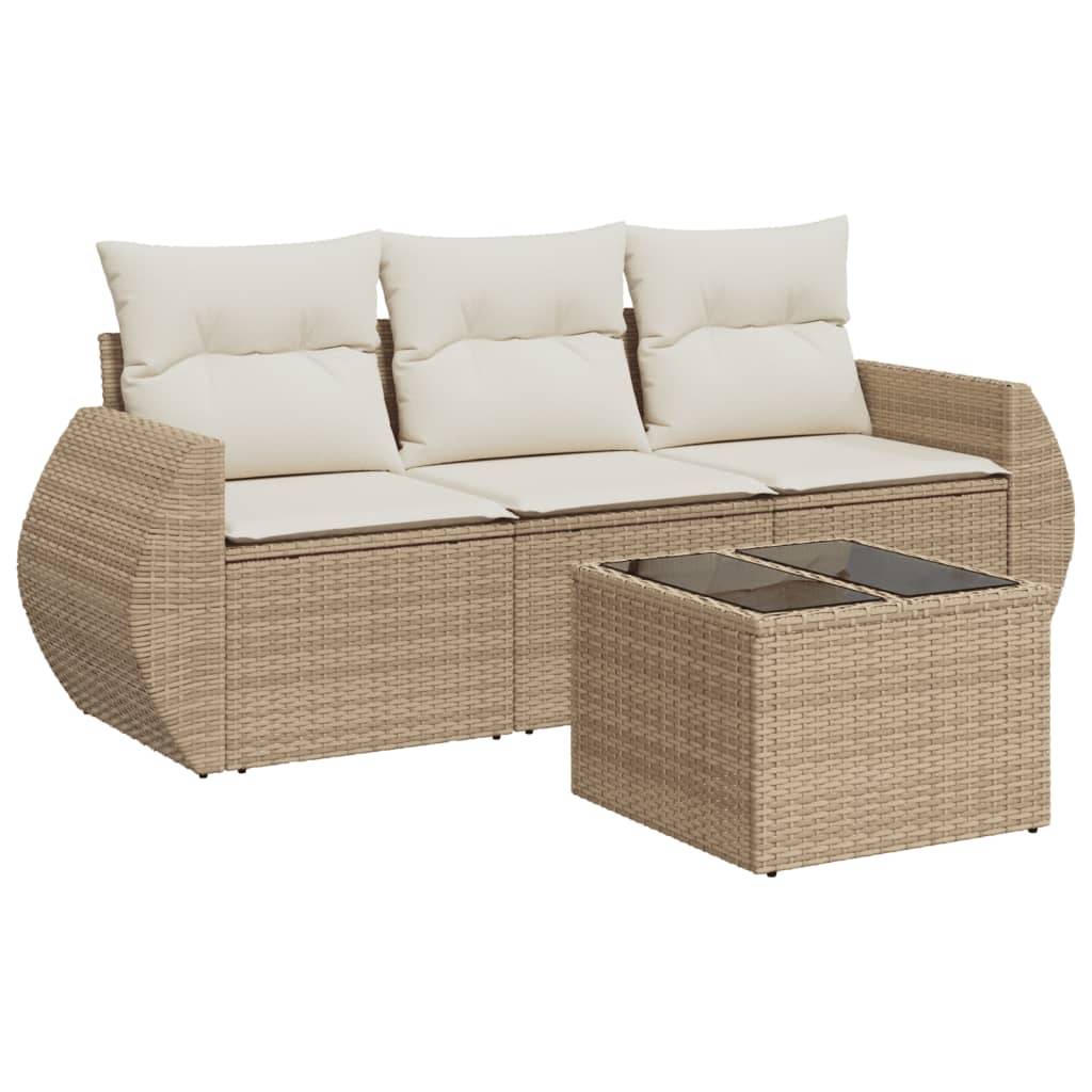 vidaXL 4-tlg. Garten-Sofagarnitur mit Kissen Beige Poly Rattan