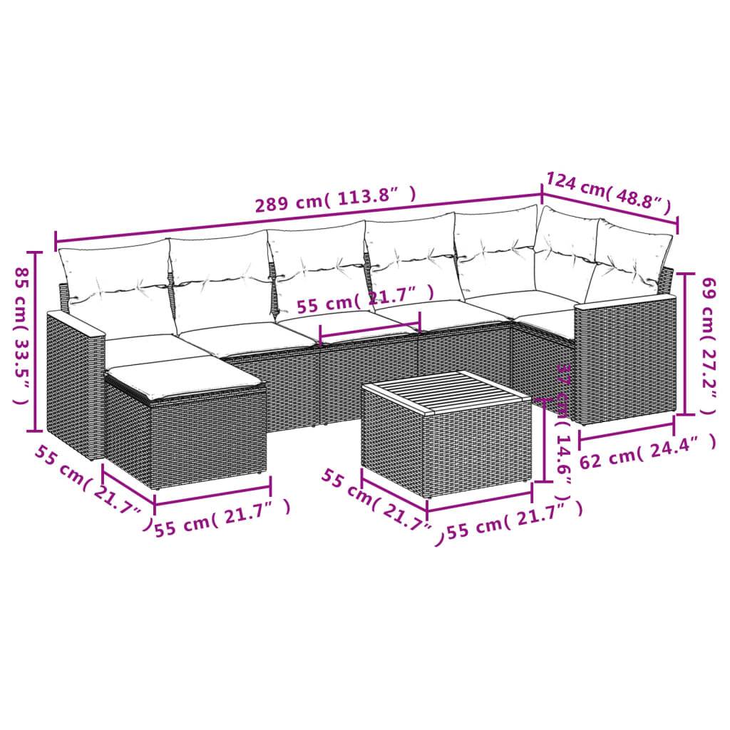 vidaXL 8-tlg. Garten-Sofagarnitur mit Kissen Schwarz Poly Rattan