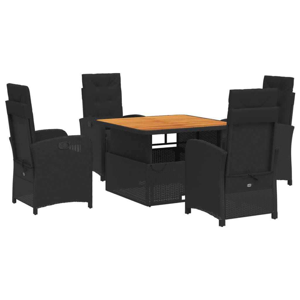 vidaXL 5-tlg. Garten-Essgruppe mit Kissen Schwarz Poly Rattan