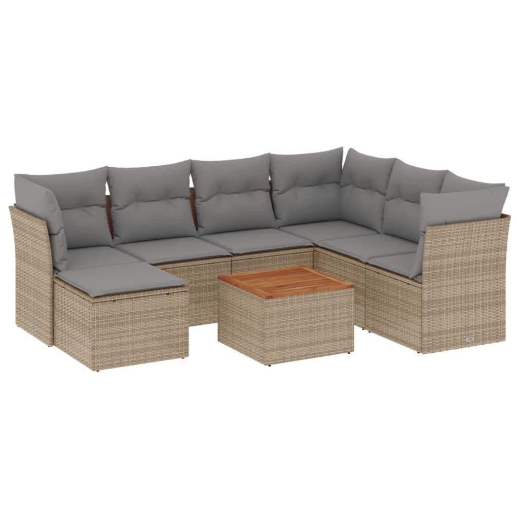 vidaXL 8-tlg. Garten-Sofagarnitur mit Kissen Beige Poly Rattan