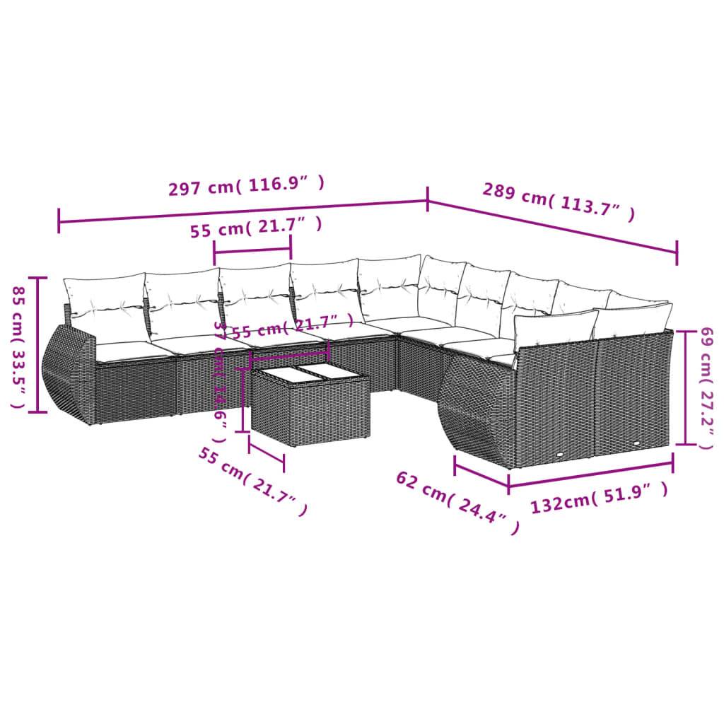 vidaXL 11-teiliges Gartensofa-Set mit Kissen, schwarzes Polyrattan