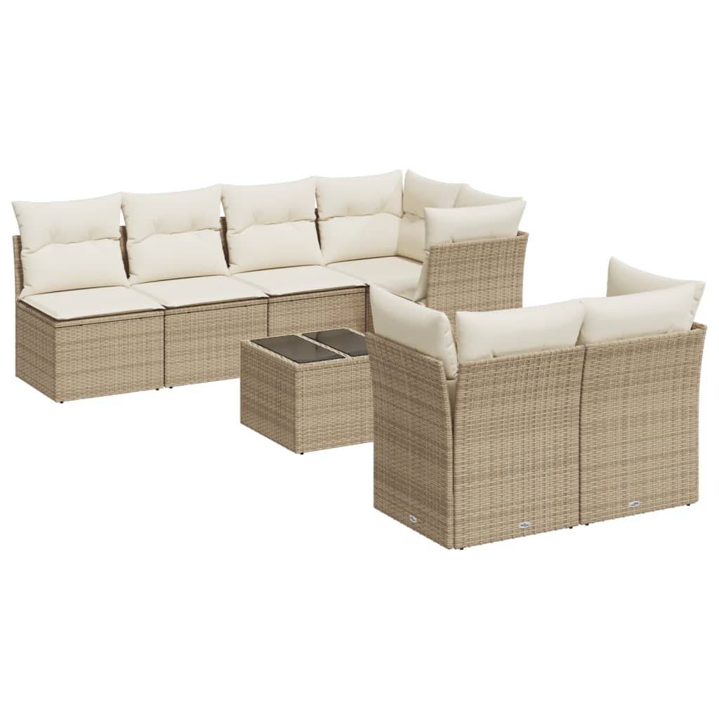 vidaXL 8-tlg. Garten-Sofagarnitur mit Kissen Beige Poly Rattan