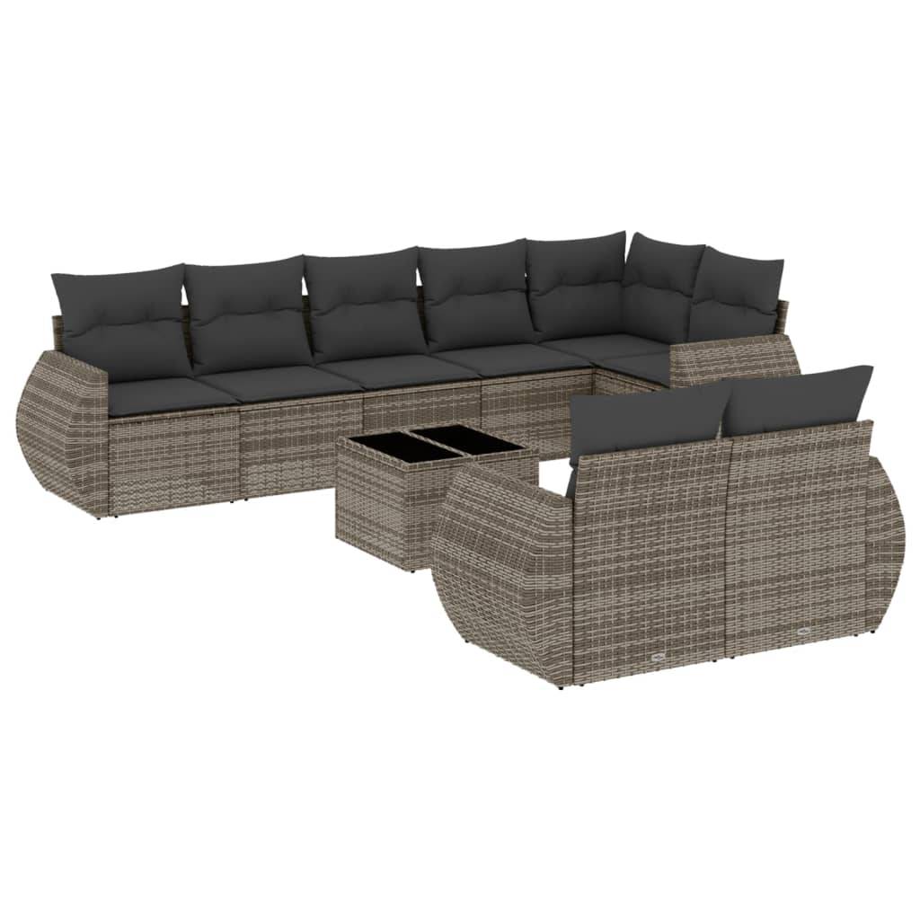 vidaXL 9-tlg. Garten-Sofagarnitur mit Kissen Grau Poly Rattan