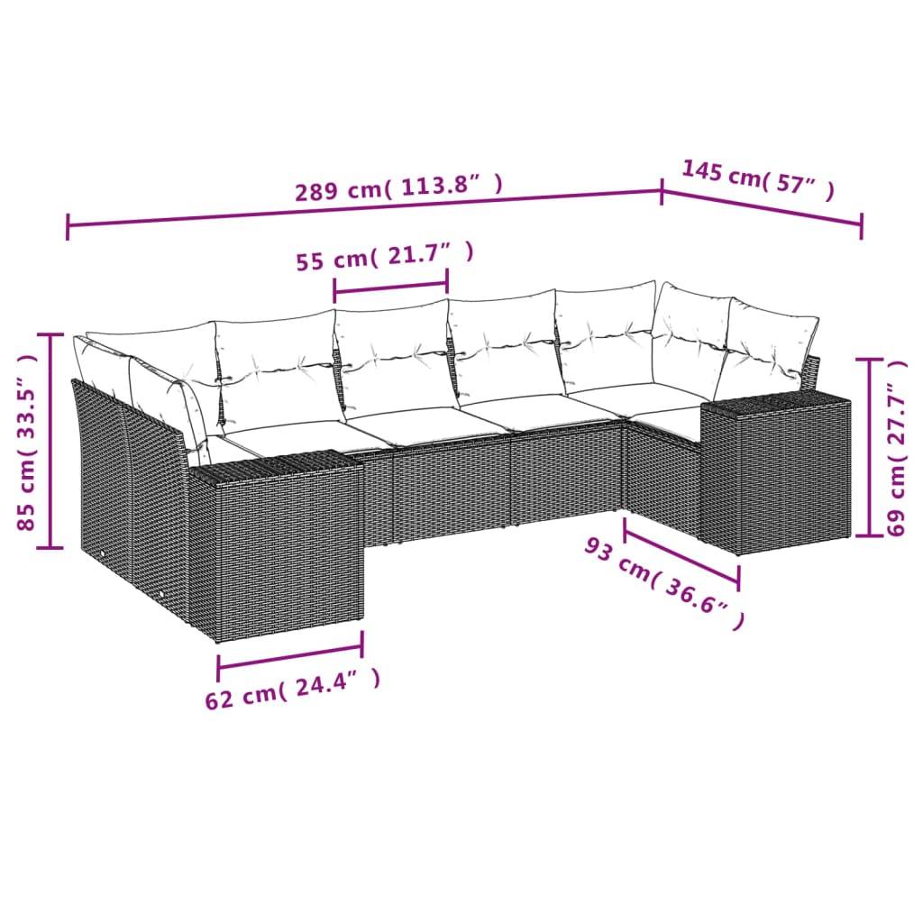 vidaXL 7-teiliges Gartensofa-Set mit Kissen, grau, Polyrattan