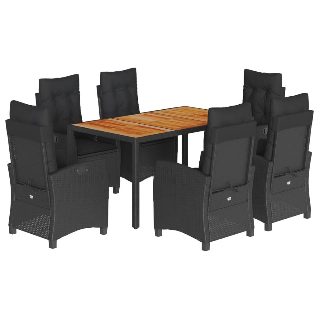 vidaXL 7-tlg. Garten-Essgruppe mit Kissen Schwarz Poly Rattan
