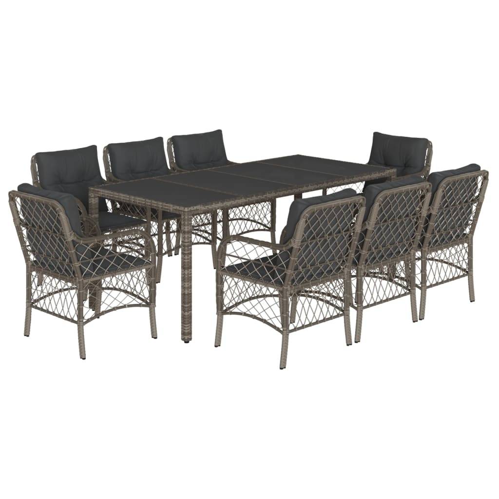vidaXL 9-tlg. Garten-Essgruppe mit Kissen Grau Poly Rattan