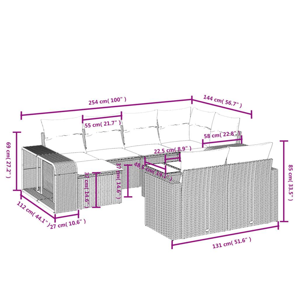 vidaXL 11-tlg. Garten-Sofagarnitur mit Kissen Grau Poly Rattan