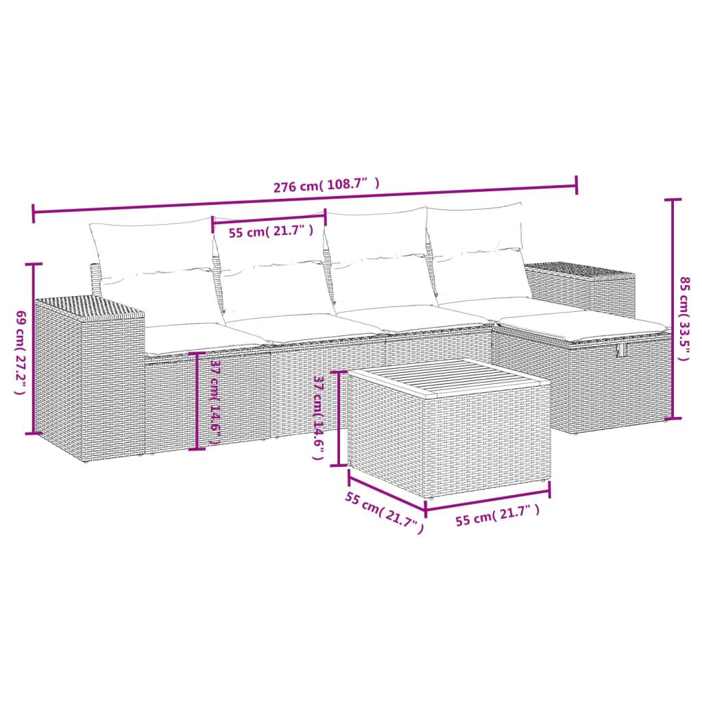 vidaXL 6-tlg. Garten-Sofagarnitur mit Kissen Grau Poly Rattan