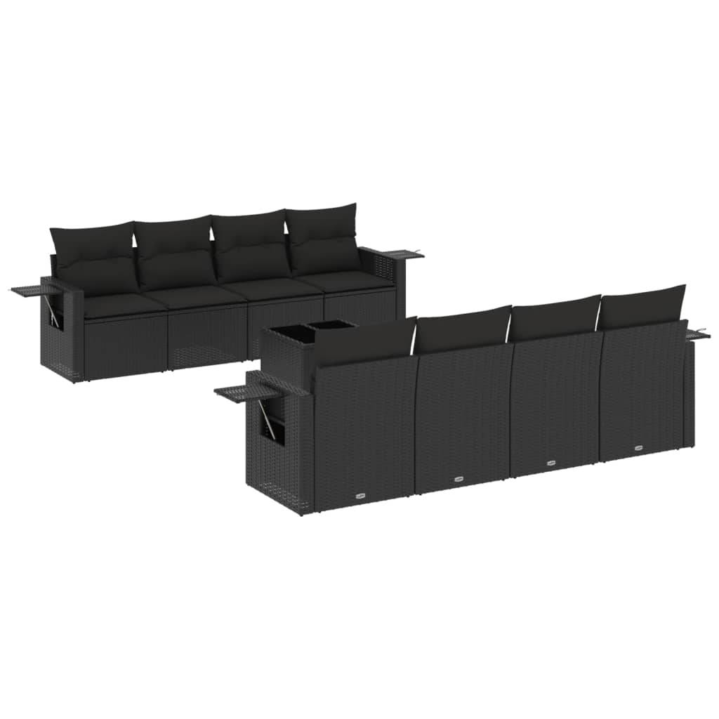 vidaXL 9-tlg. Garten-Sofagarnitur mit Kissen Schwarz Poly Rattan