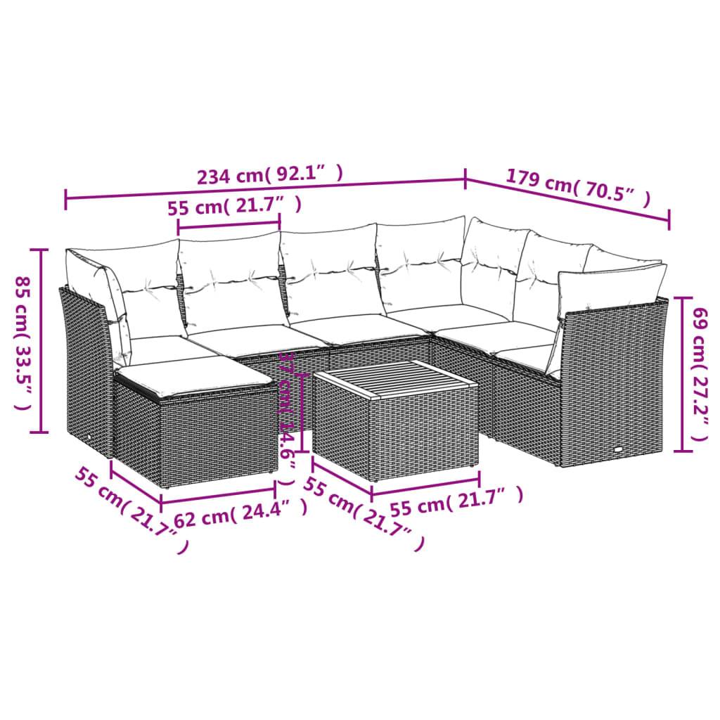 vidaXL 8-tlg. Garten-Sofagarnitur mit Kissen Beige Poly Rattan