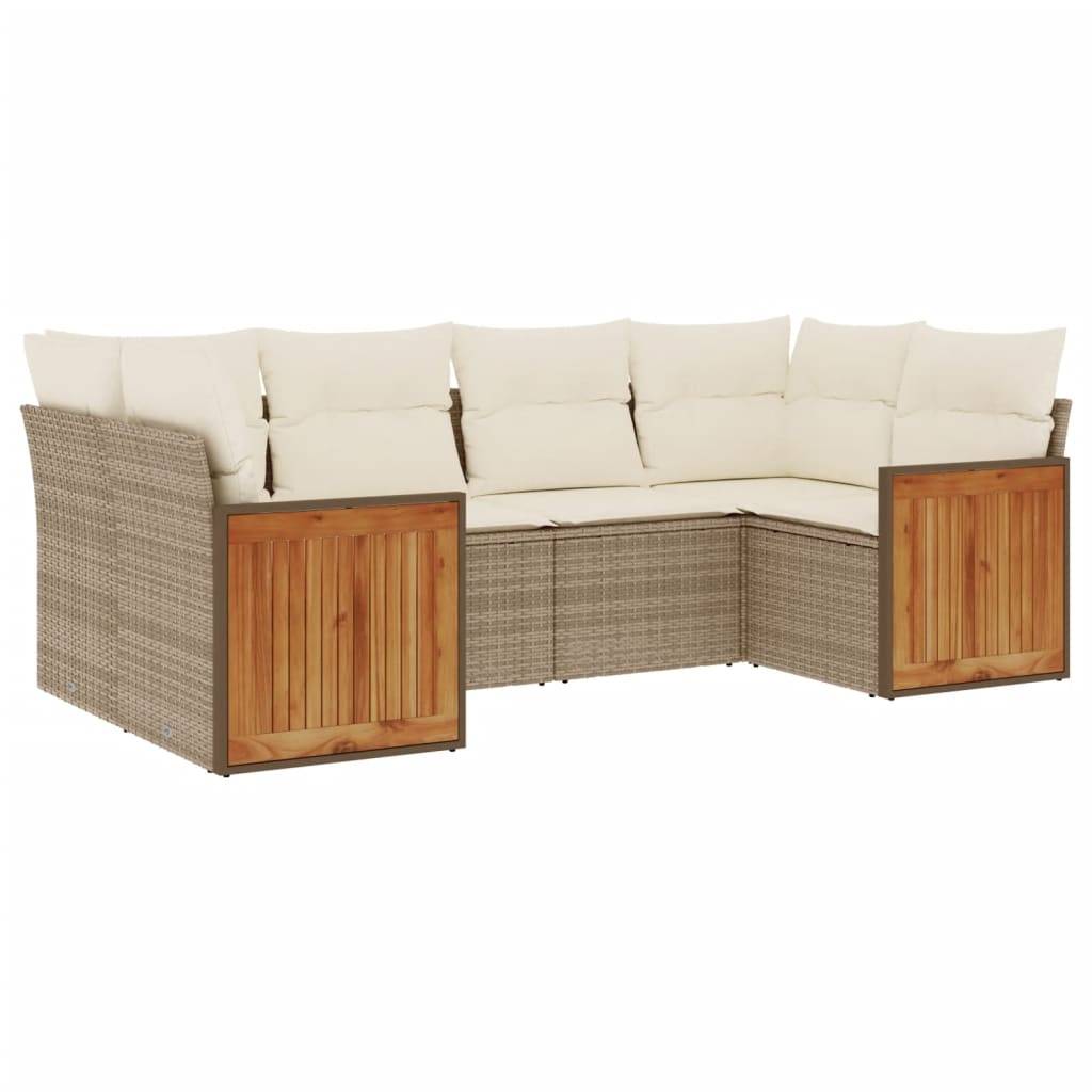 vidaXL 6-tlg. Garten-Sofagarnitur mit Kissen Beige Poly Rattan