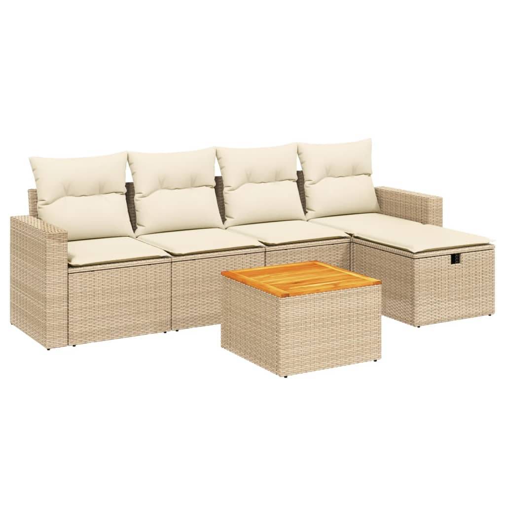 vidaXL 6-tlg. Garten-Sofagarnitur mit Kissen Beige Poly Rattan