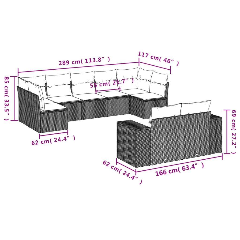 vidaXL 9-teiliges Gartensofa-Set mit Kissen, braun, Polyrattan
