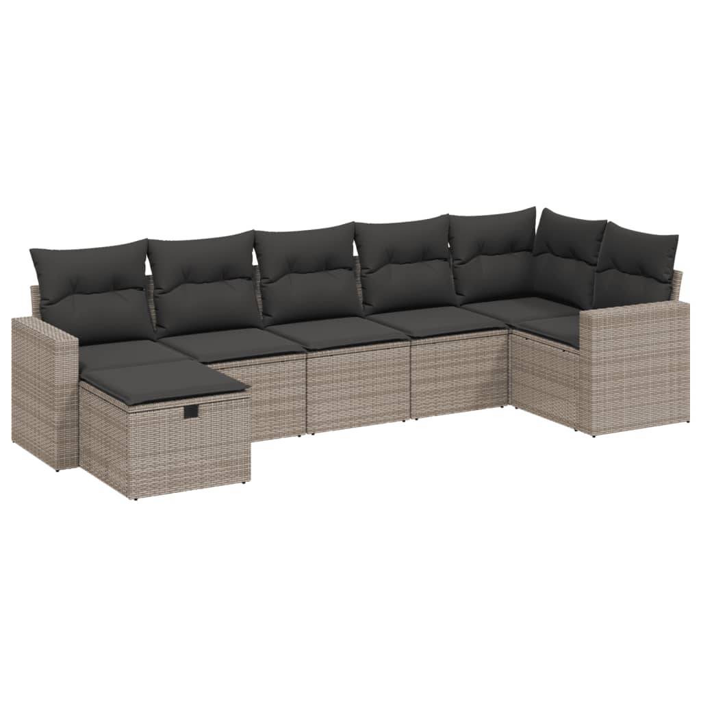 vidaXL 7-tlg. Garten-Sofagarnitur mit Kissen Grau Poly Rattan