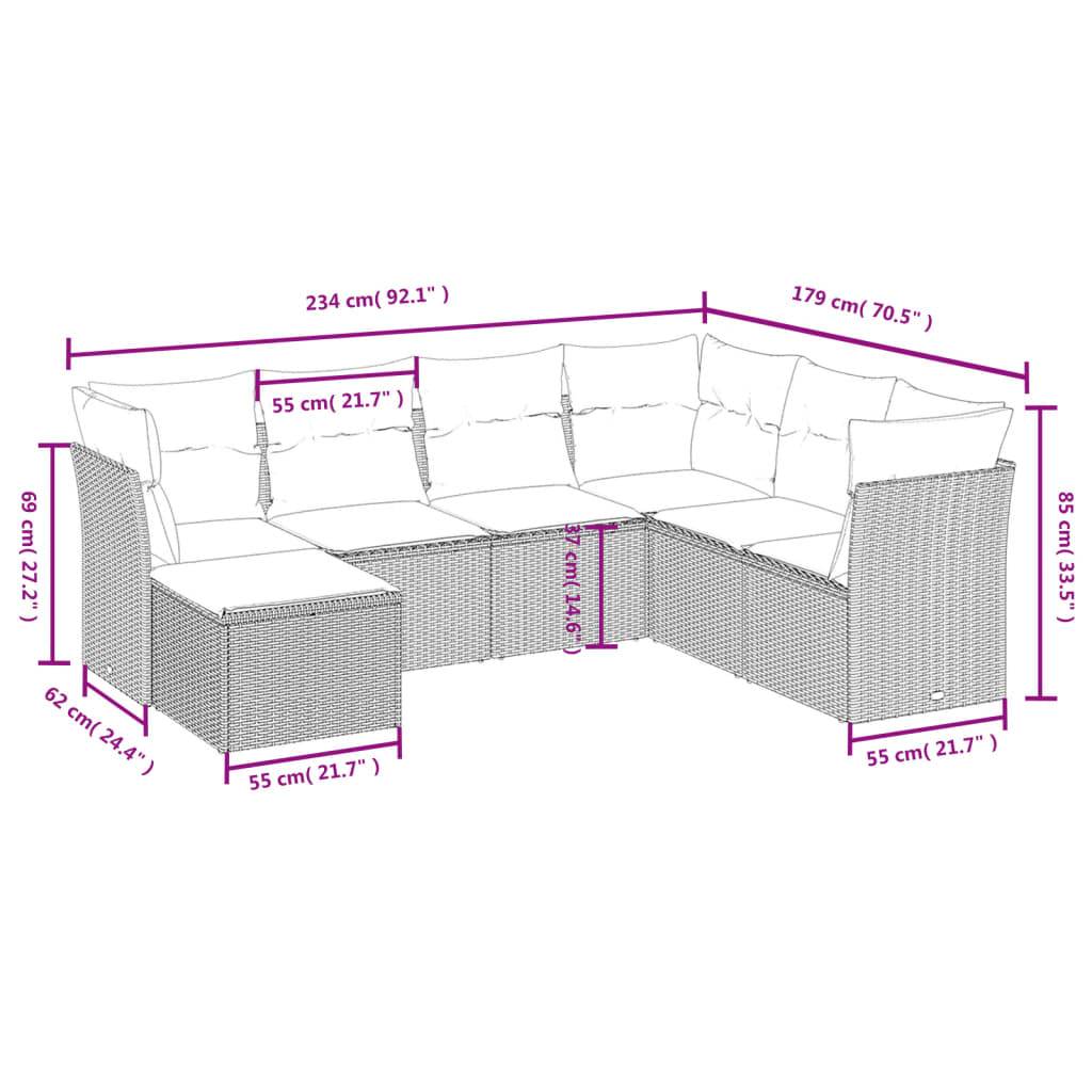 vidaXL 7-tlg. Garten-Sofagarnitur mit Kissen Schwarz Poly Rattan