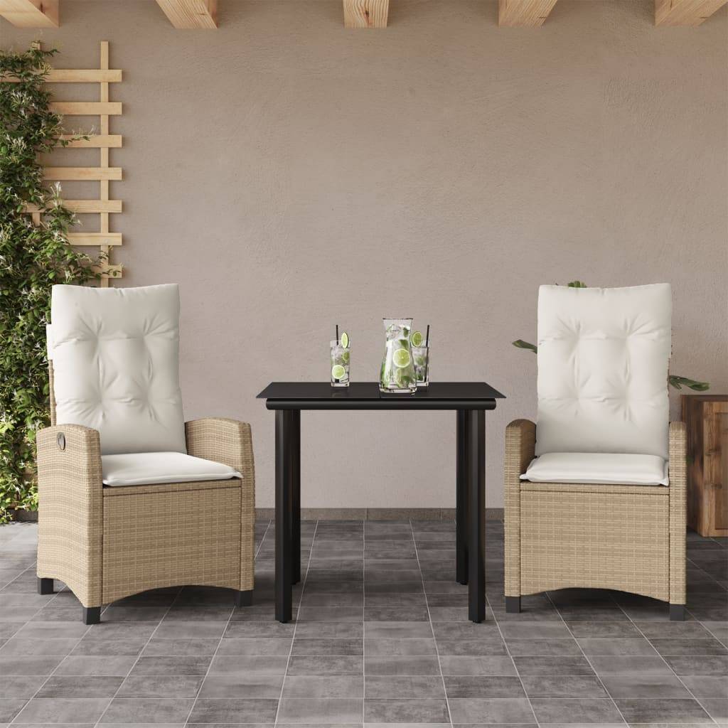 vidaXL 3-tlg. Garten-Essgruppe mit Kissen Beige Poly Rattan