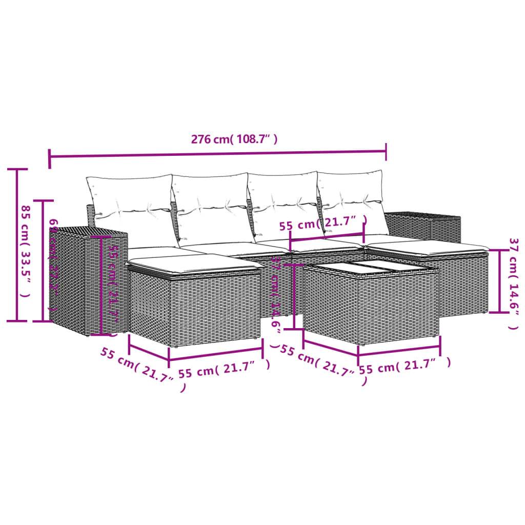 vidaXL 7-tlg. Garten-Sofagarnitur mit Kissen Braun Poly Rattan