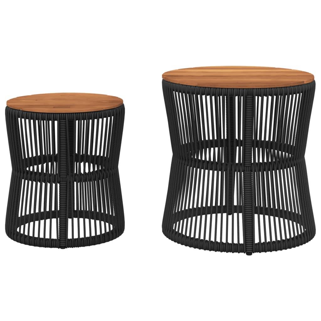 vidaXL Garten-Beistelltische 2 Stk. mit Holzplatte Schwarz Poly Rattan