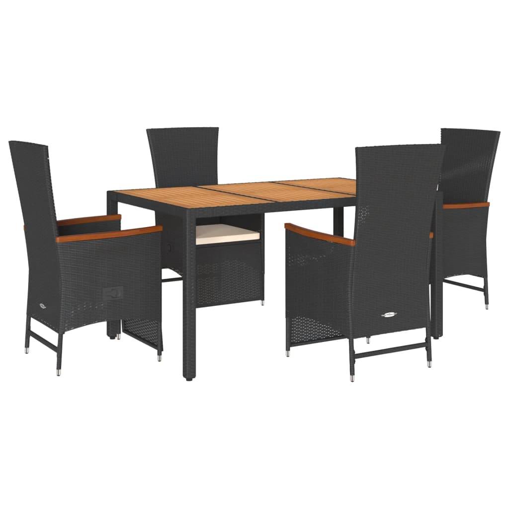 vidaXL 5-tlg. Garten-Essgruppe mit Kissen Schwarz Poly Rattan
