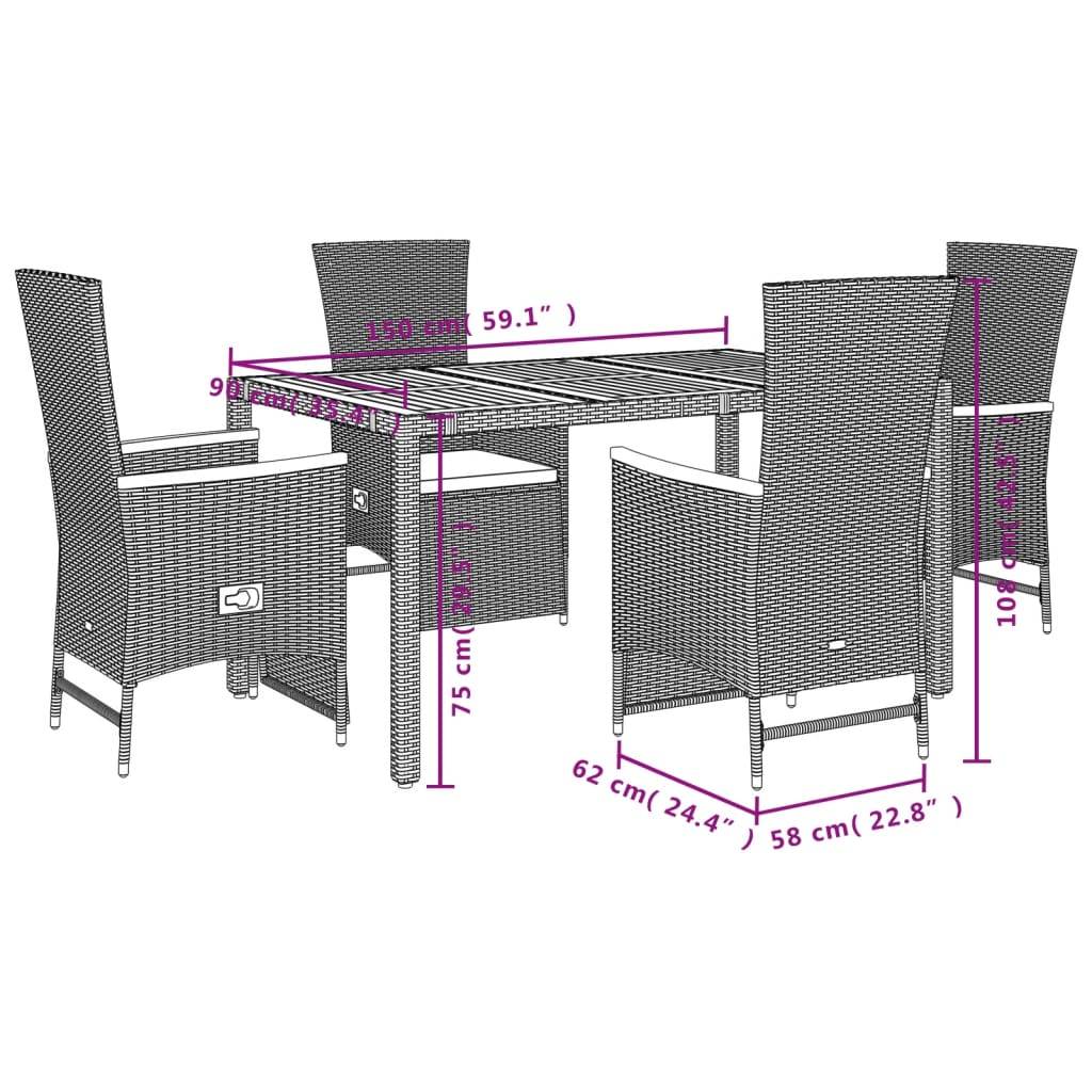 vidaXL 5-tlg. Garten-Essgruppe mit Kissen Schwarz Poly Rattan