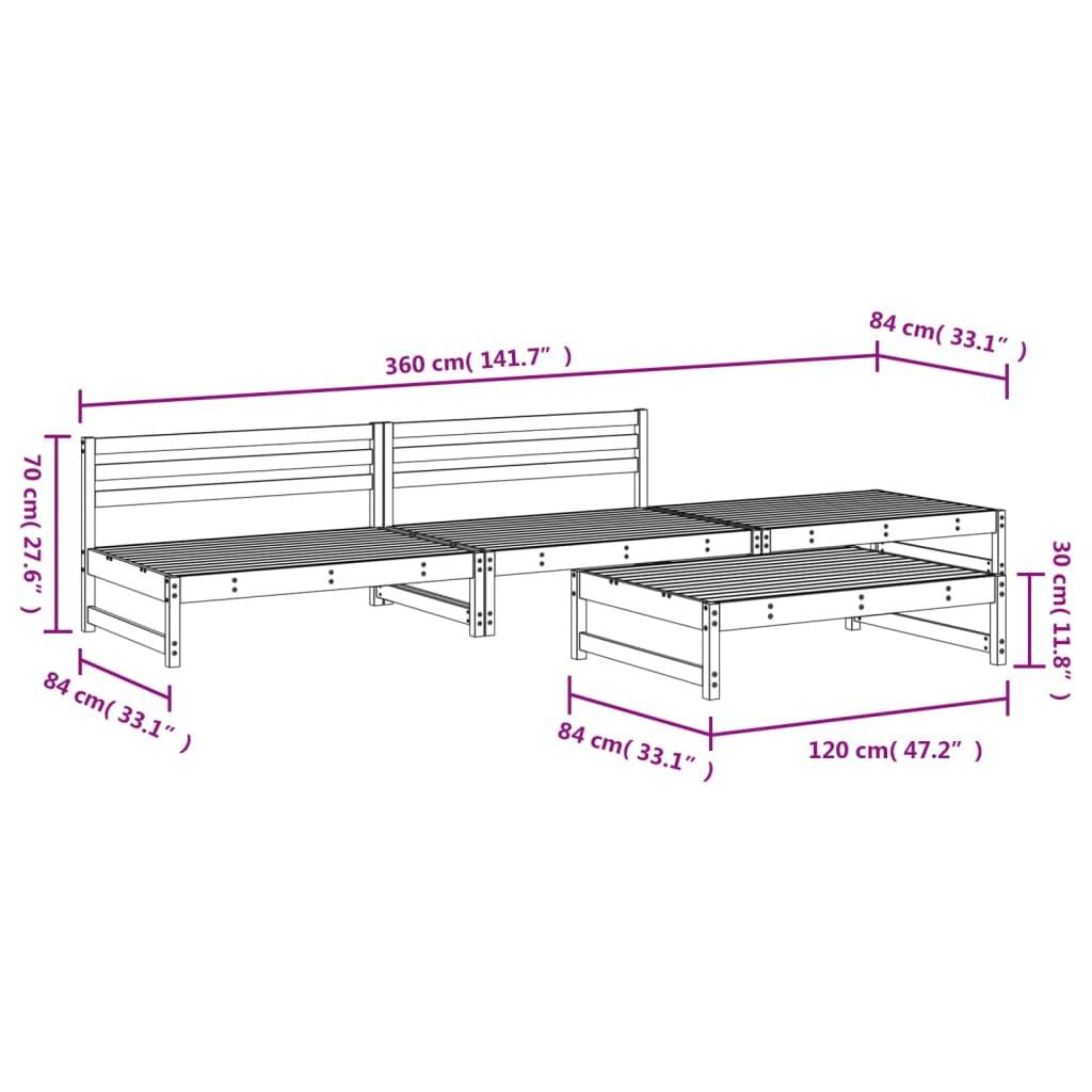 vidaXL 4-tlg. Garten-Lounge-Set Grau Massivholz Kiefer