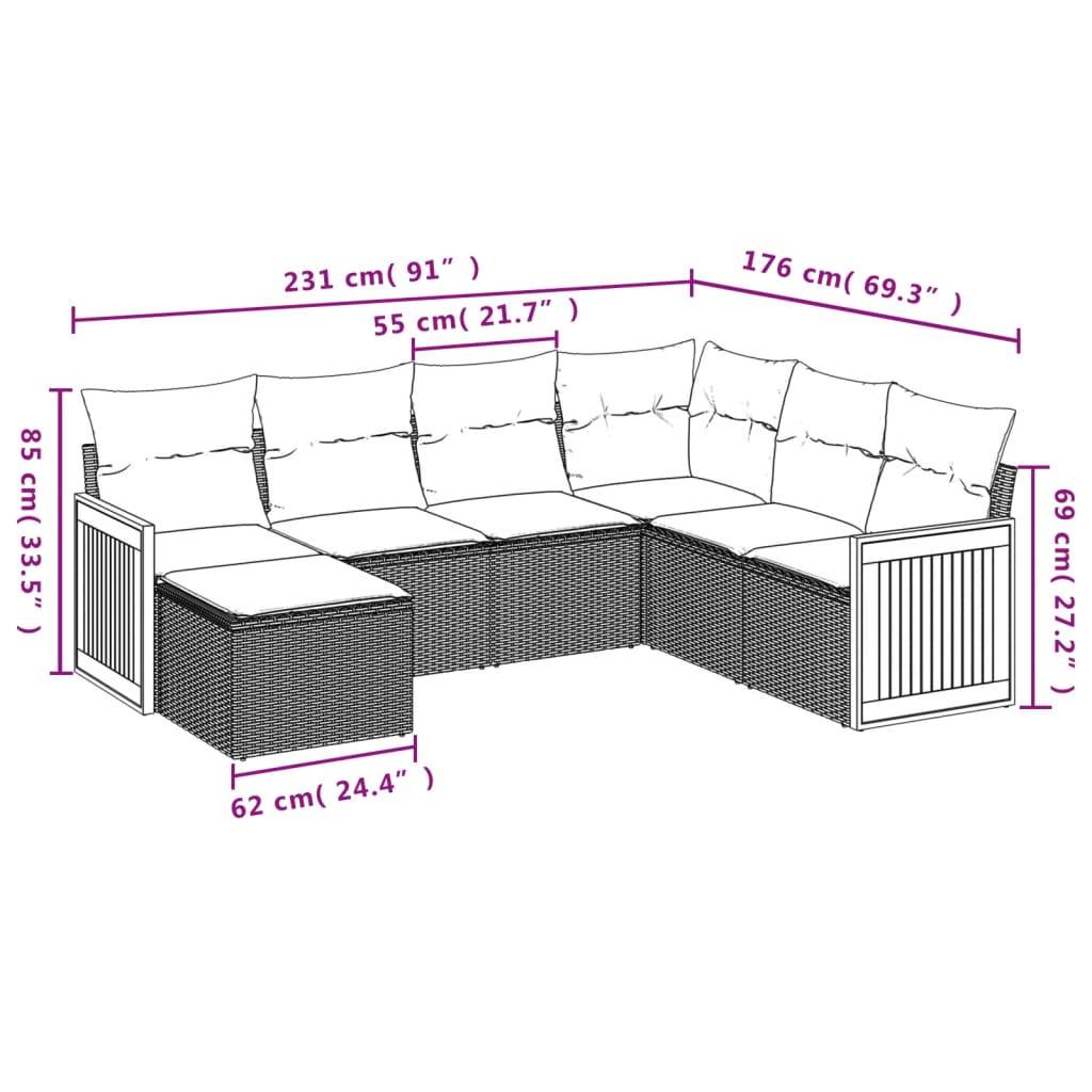 vidaXL 7-teiliges Gartensofa-Set mit Kissen, grau, Polyrattan