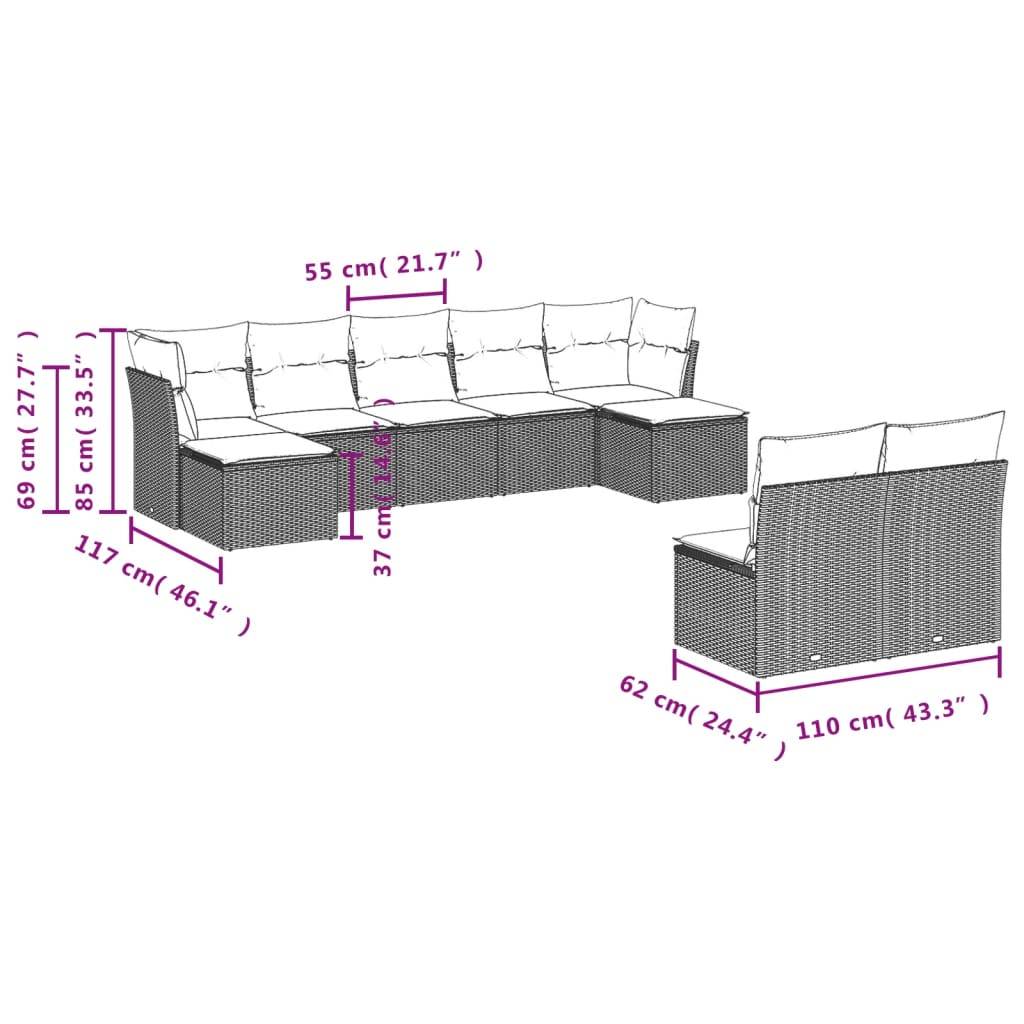 vidaXL 10-tlg. Garten-Sofagarnitur mit Kissen Grau Poly Rattan