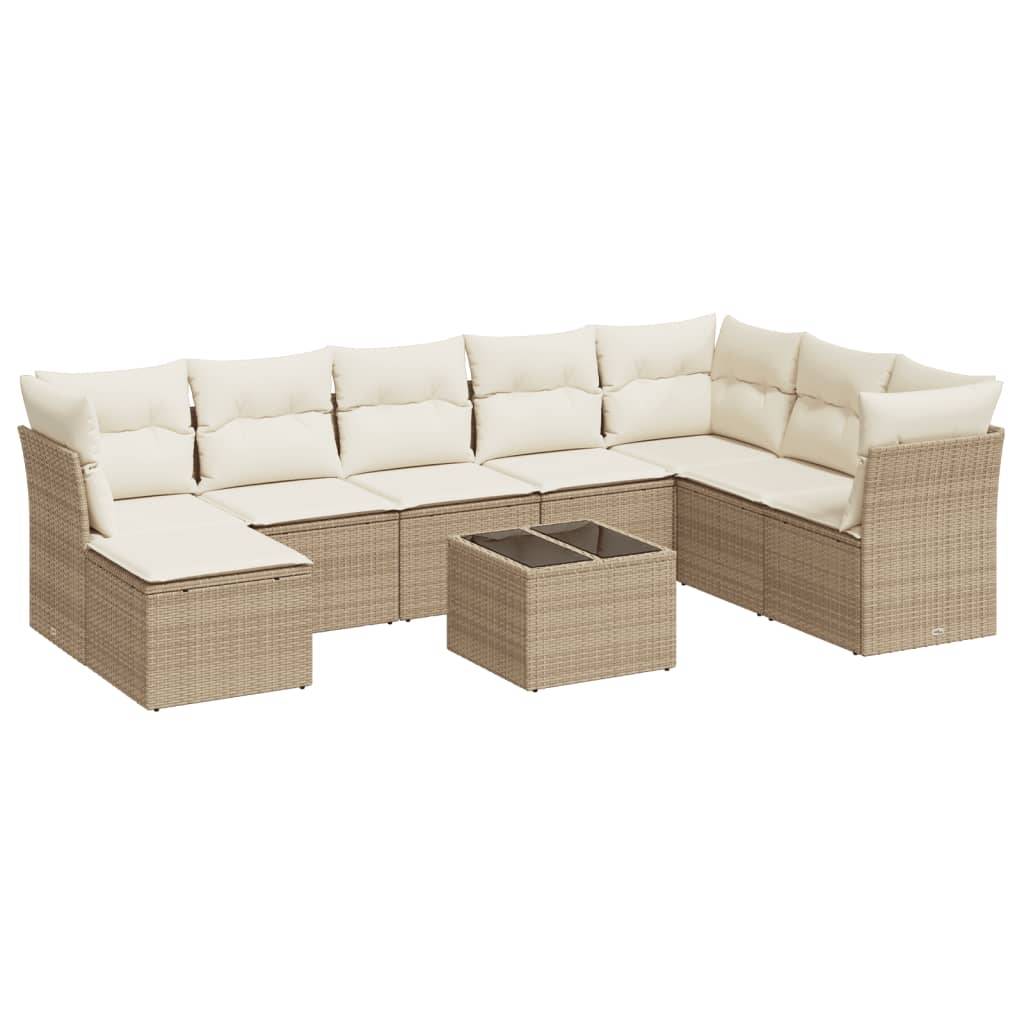 vidaXL 9-tlg. Garten-Sofagarnitur mit Kissen Beige Poly Rattan