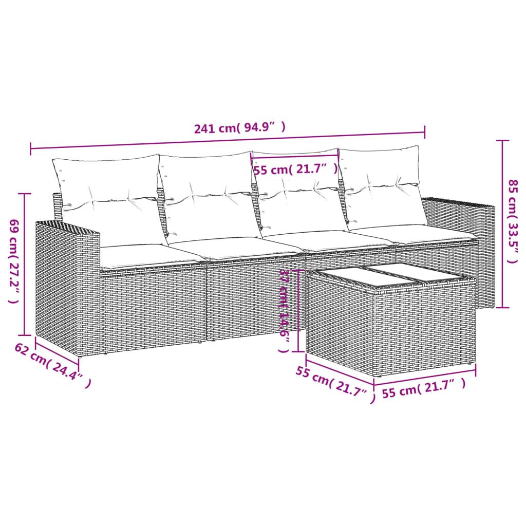 vidaXL 5-tlg. Garten-Sofagarnitur mit Kissen Beige Poly Rattan