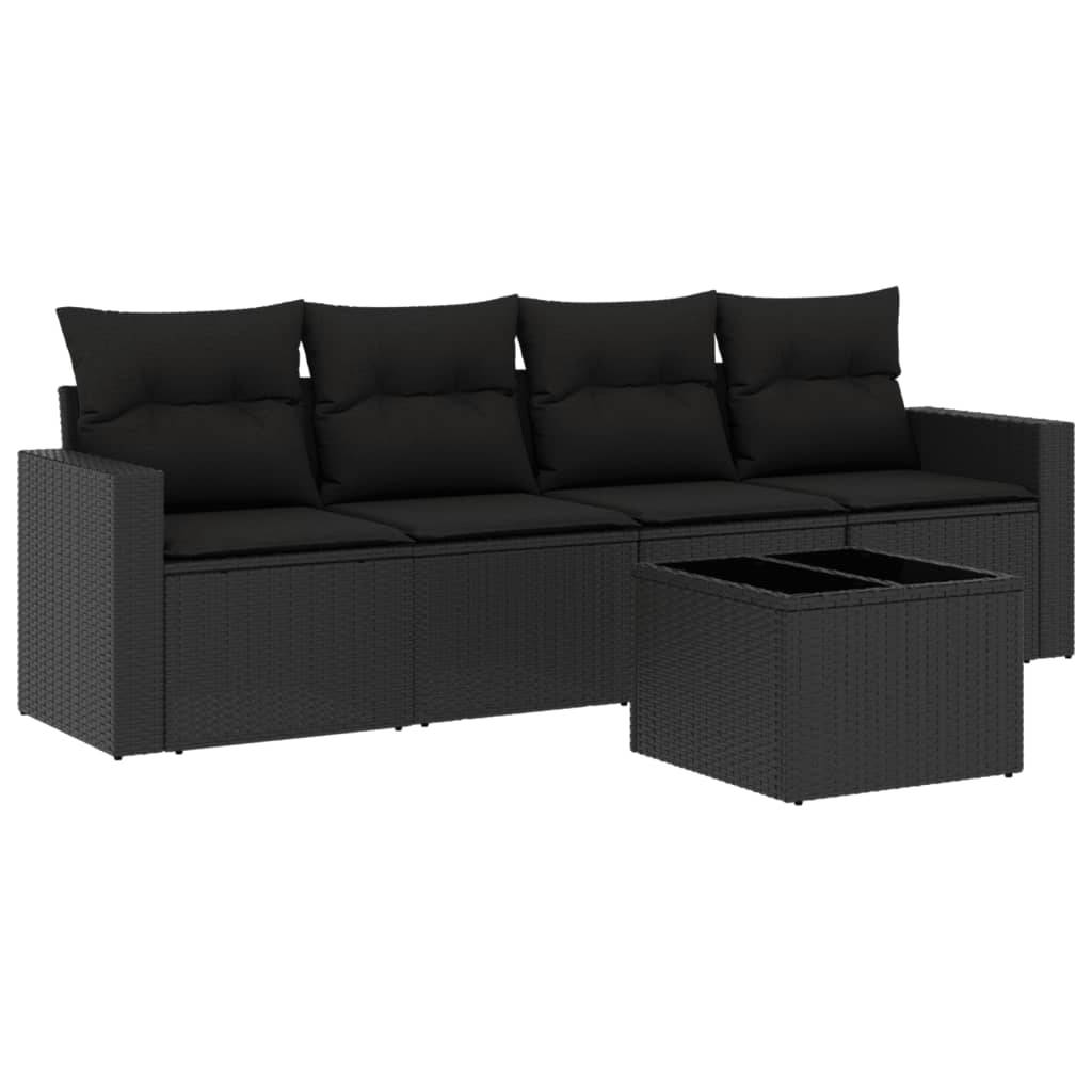 vidaXL 5-tlg. Garten-Sofagarnitur mit Kissen Schwarz Poly Rattan