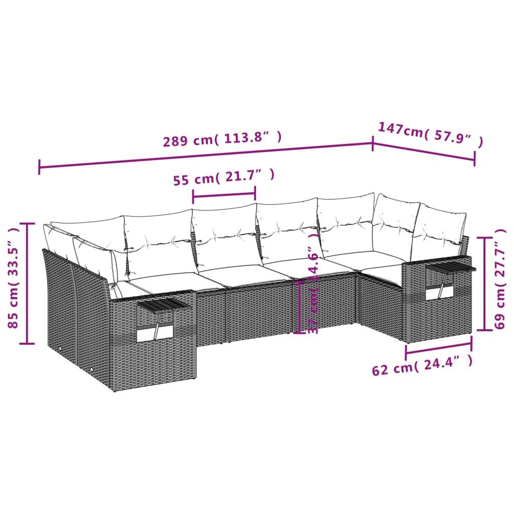 vidaXL 7-tlg. Garten-Sofagarnitur mit Kissen Hellgrau Poly Rattan