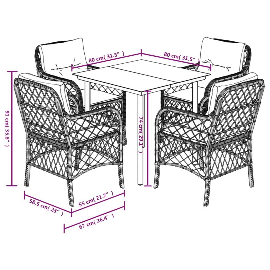 vidaXL 5-tlg. Garten-Essgruppe mit Kissen Schwarz Poly Rattan